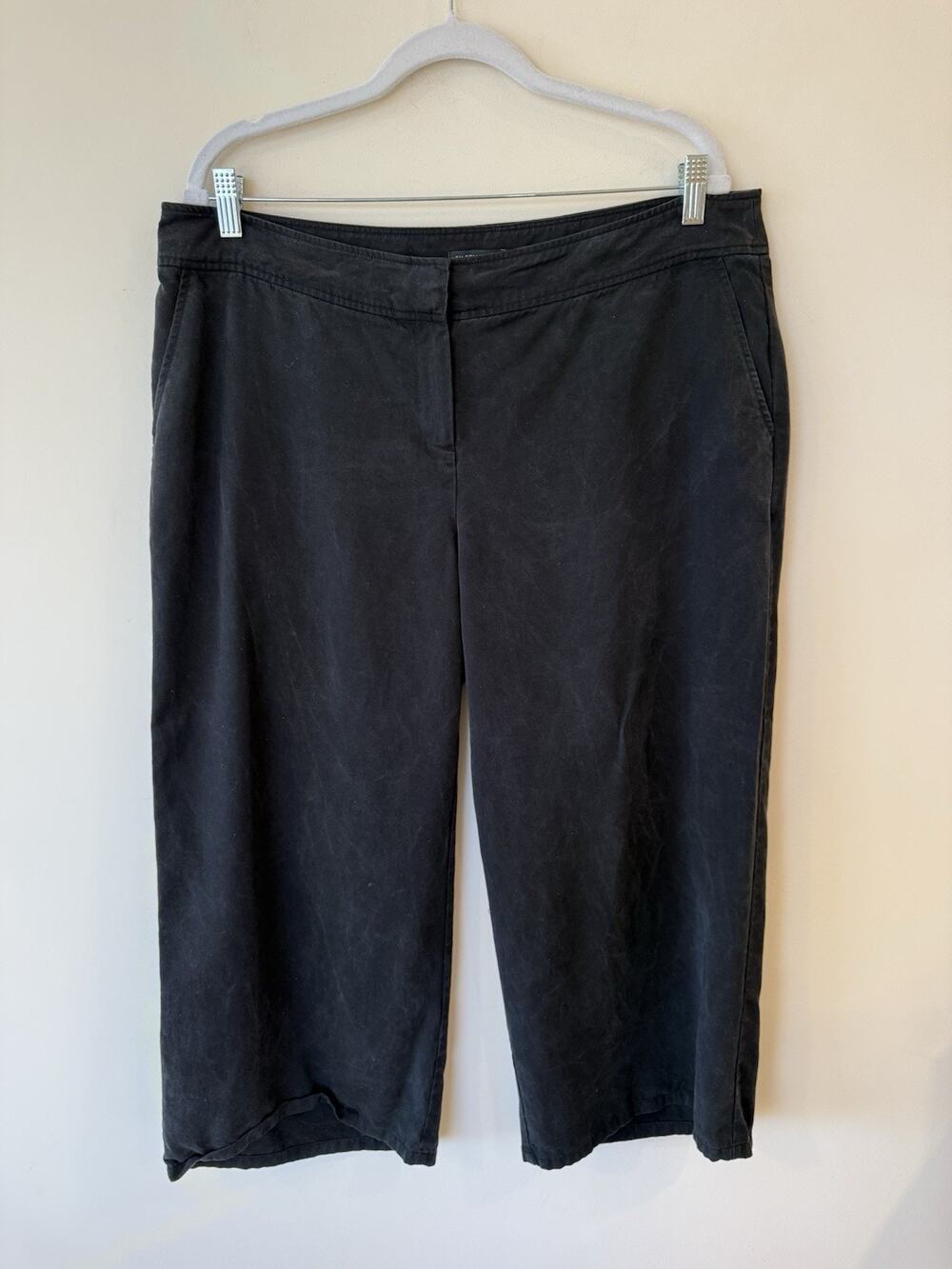 EILEEN FISHER Pants Large Wide Leg Cropped High Waist Black Bohemian Classic